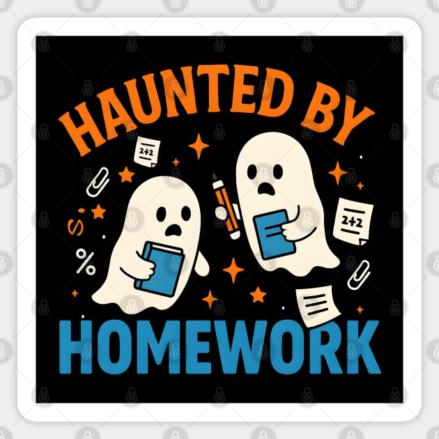 Haunted by Homework Funny Ghost Student Halloween Sticker by MakerMind8.2